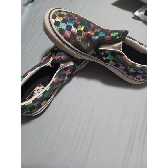 VANS Old Skool Rainbow Iridescent Checkerboard Canvas Slip On Shoes Sz 3 - Picture 10 of 10
